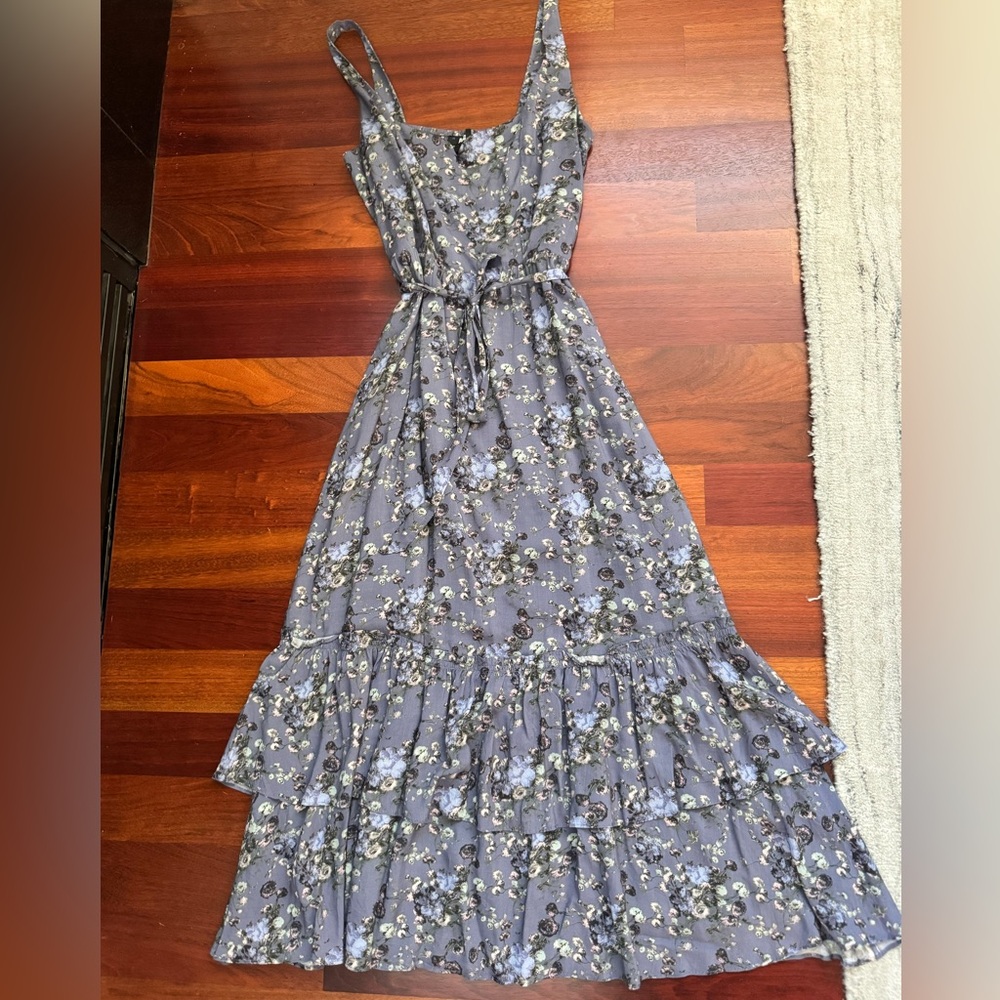 PAIGE Lavender Gray Floral Tiered Maxi Dress